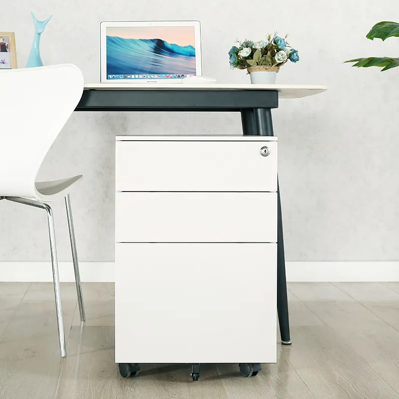 3 Drawer White Mobile Pedestal